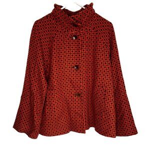 Adrienne Vittadini Jacket Career Wear Wool Blend Geometric Print Blazer